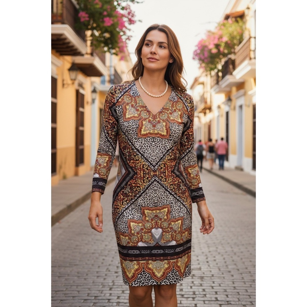 Chicos Dress Women 0 Small Animal Paisley Medallion Leopard Print Shift Mob Wife